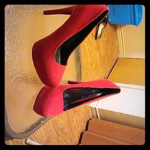 High heel red suede shoes